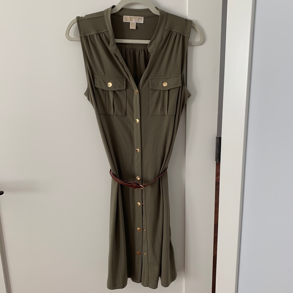 Michael Kors Olive Dress with Gold Buttons